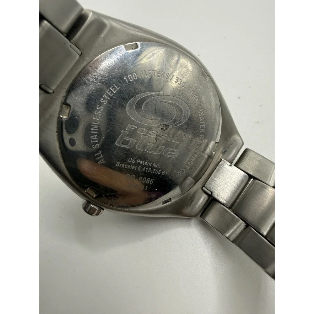 Fossil Blue BQ-9066 Men's Stainless Steel Sport Watch Tachymeter‎ 100M Quartz